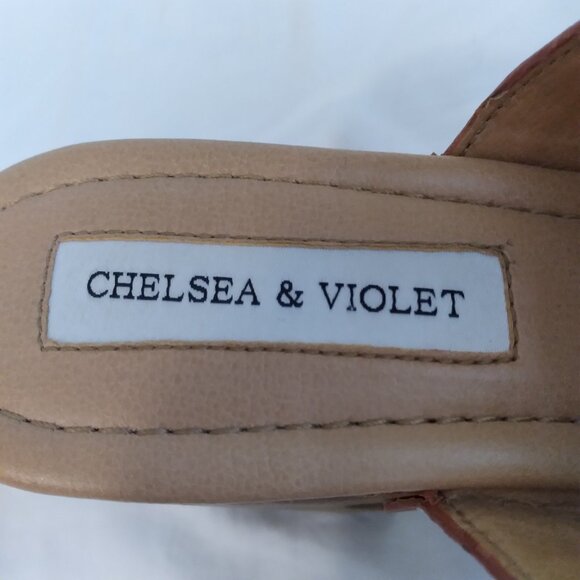 Chelsea & Violet "Verger" Brown Leather Open Toe Platform Heeled Mule Size 7.5 - Picture 3 of 11